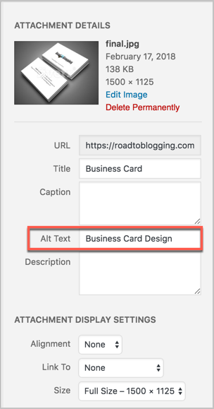Adding alt text in WordPress