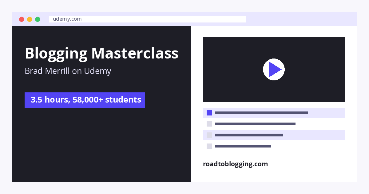 Blogging Masterclass: How to Build a Successful Blog (Udemy) online blogging course