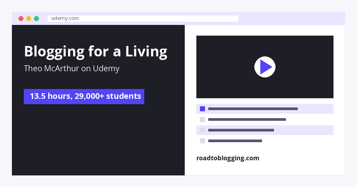 Blogging for a Living (Udemy) online blogging course