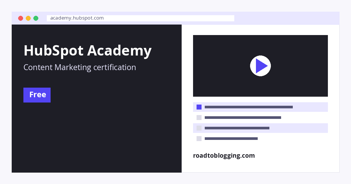 Content Marketing Certification (HubSpot Academy) online blogging course