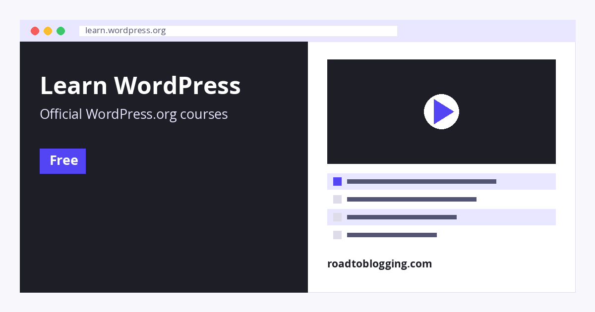 Learn WordPress (WordPress.org) online blogging course