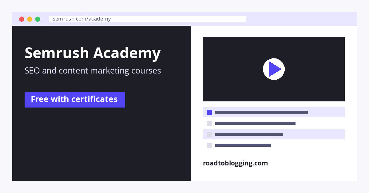 Semrush Academy online blogging course