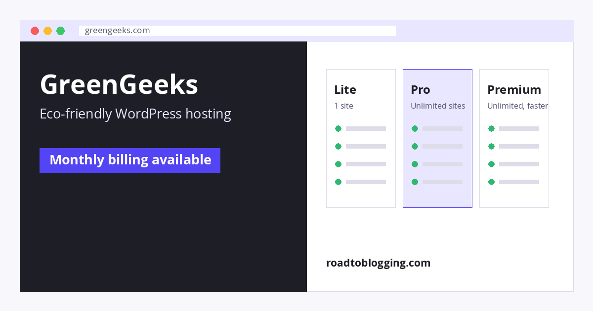 GreenGeeks month-to-month hosting