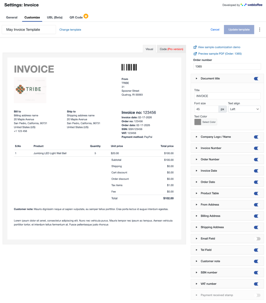 How to Create, Customize, and Email PDF Invoices in WooCommerce? 6